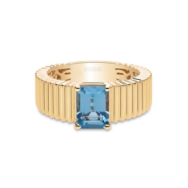 Yellow Gold and Blue Topaz Pleated Ring